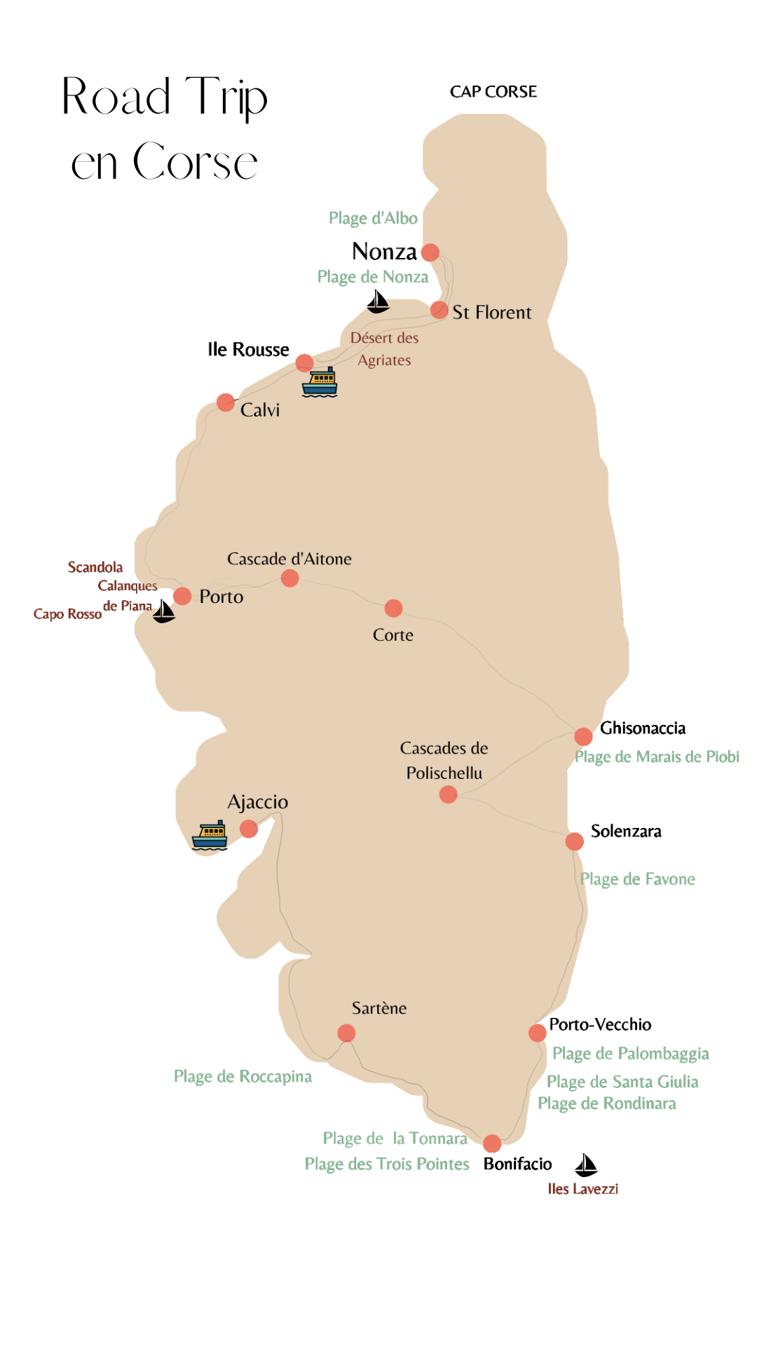 Carte de notre itinéraire de 10 jours en COrse